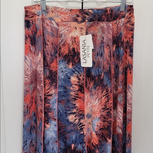 Lasania Petite Tie Dye Skirt Colorful Elastic Waist Straight Pleated Ruffle 16P - Picture 2 of 11
